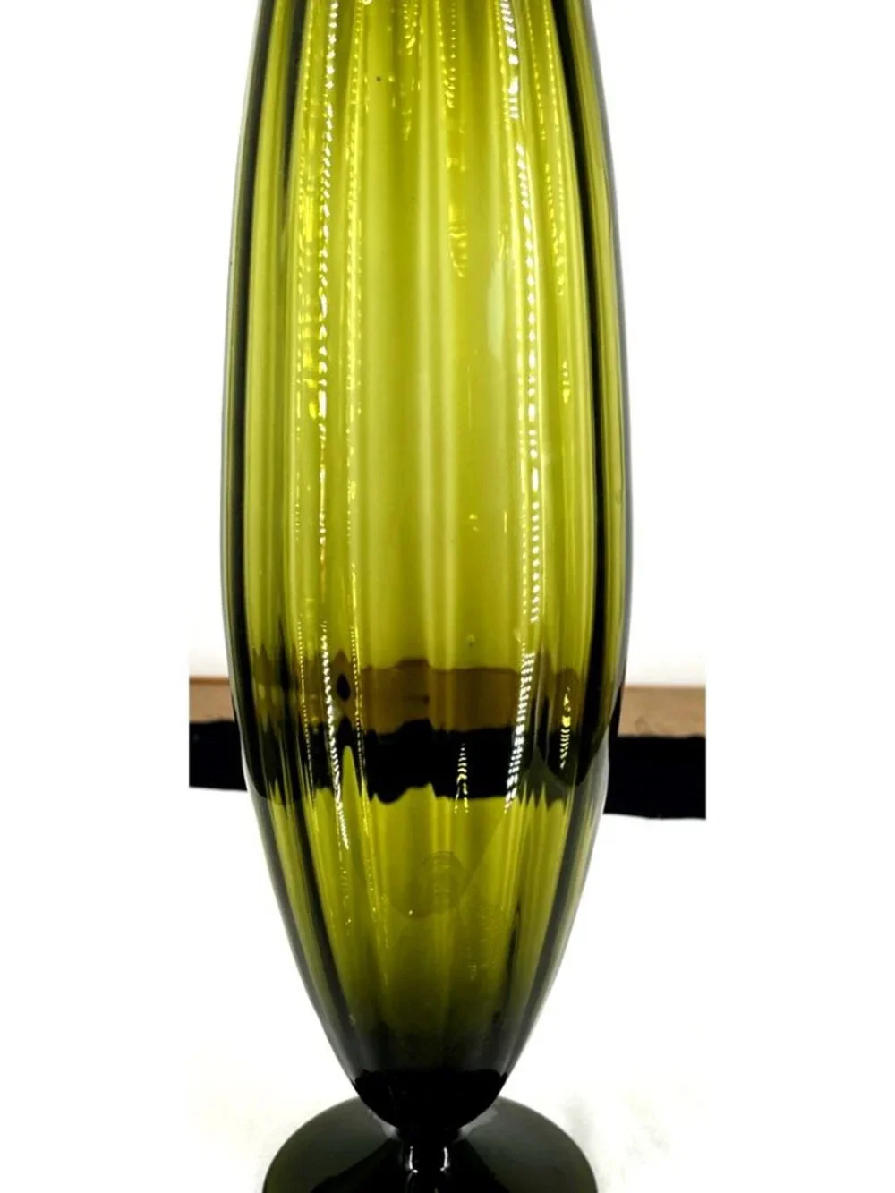 Empoli Vase Green Optic Art Glass Vase 15” Footed Ribbed MCM Vintage
